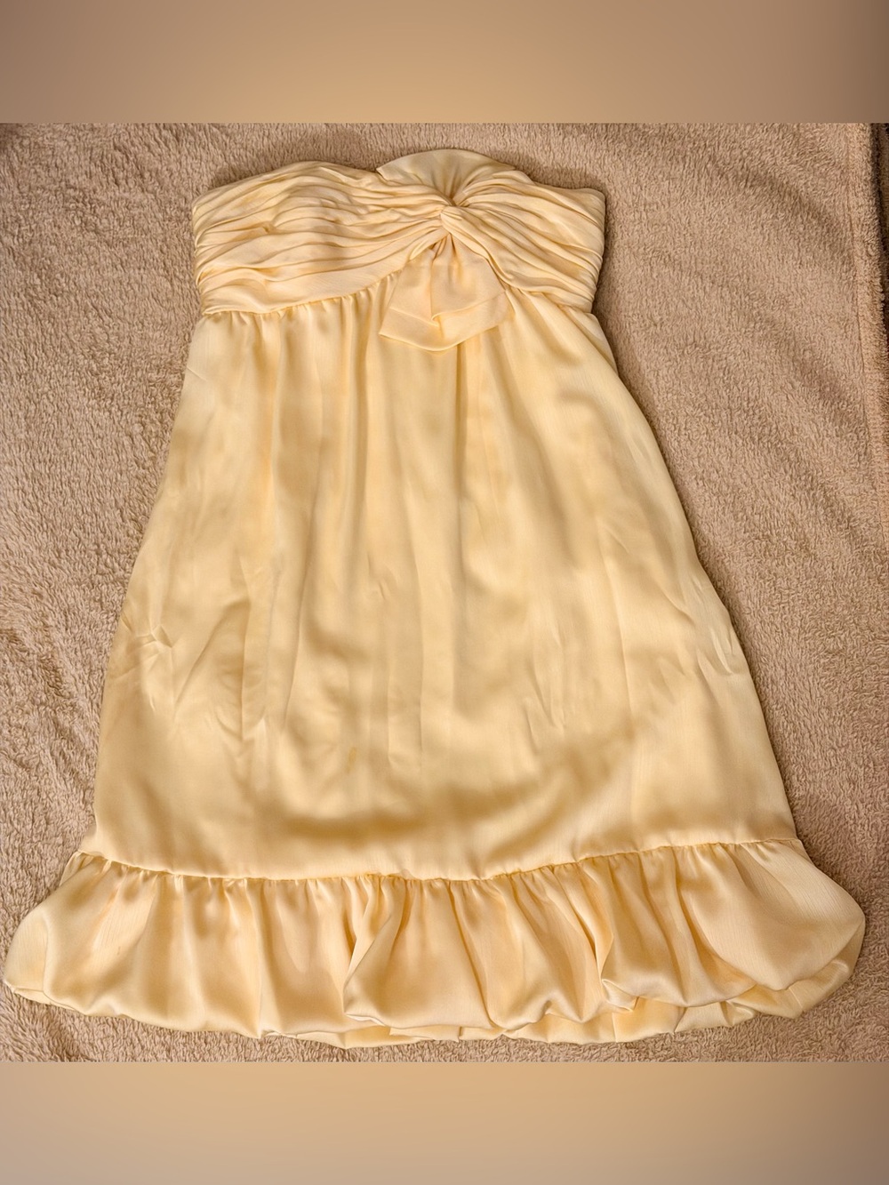 Strapless Ruffle-Hem Yellow Chiffon Dress